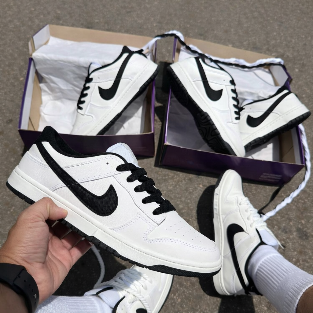 Tenis Dunk branco preto corda
