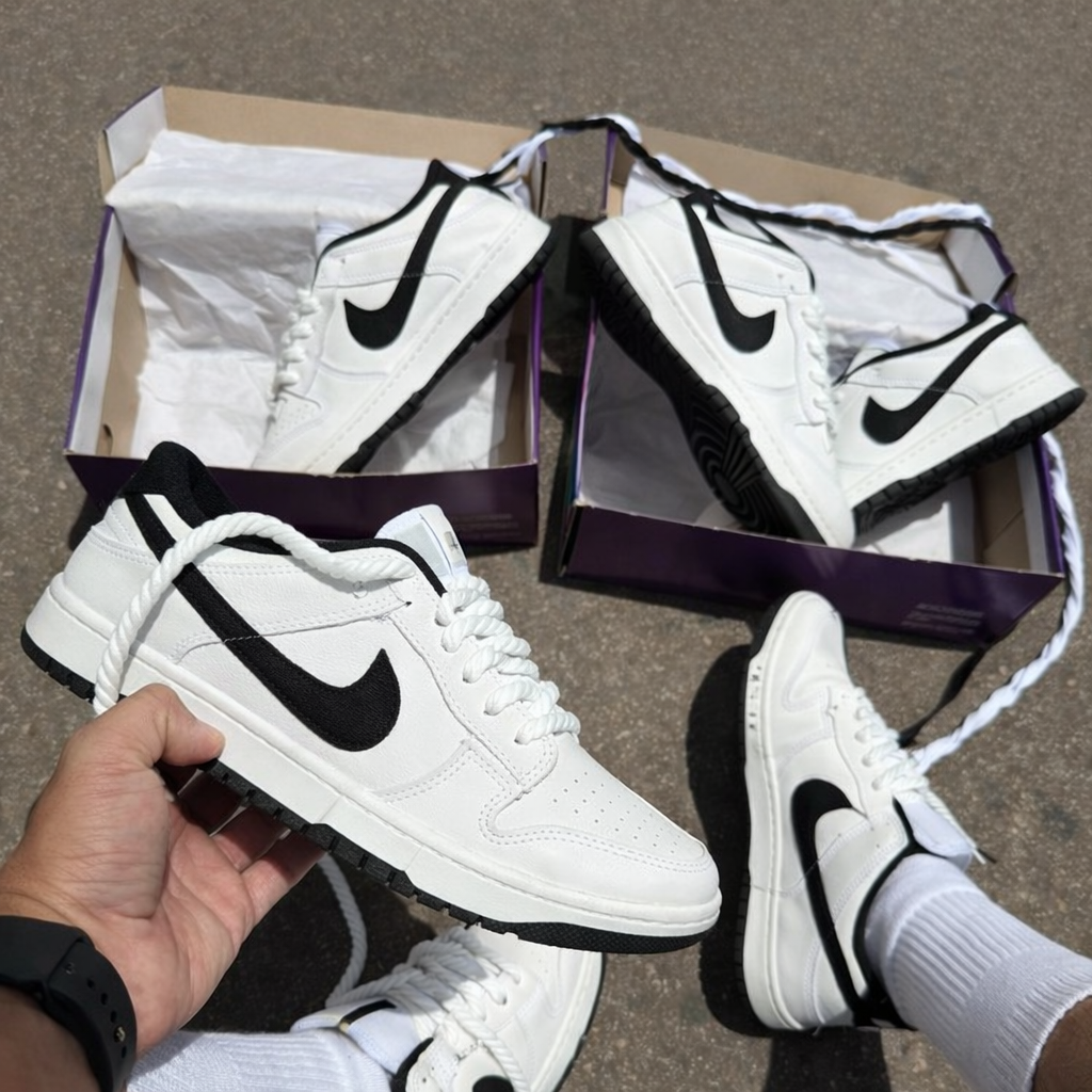 Tenis Dunk branco preto corda