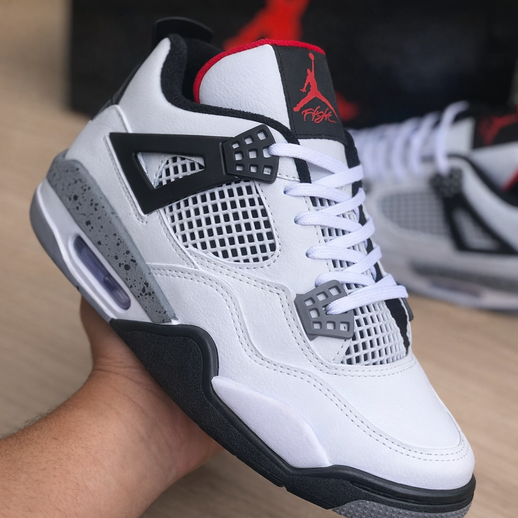 Tênis Air Jordan Retro 4 - Branco/Cimento