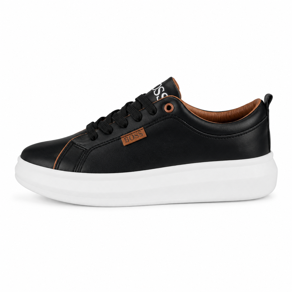 Sapatênis Hugo Boss em Couro Sintético Premium – Preto Branco (Cópia)