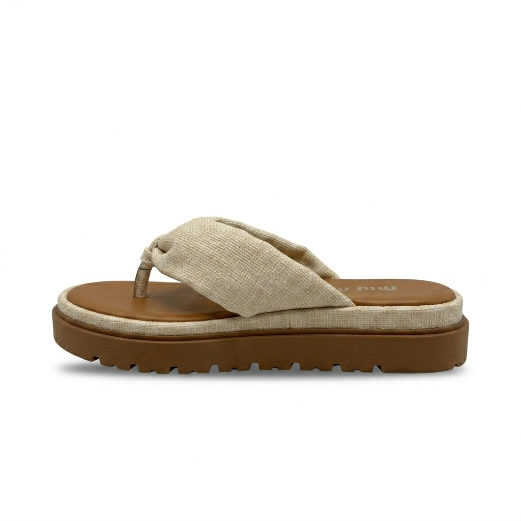 Chinelo Miu Miu Plataforma Bege
