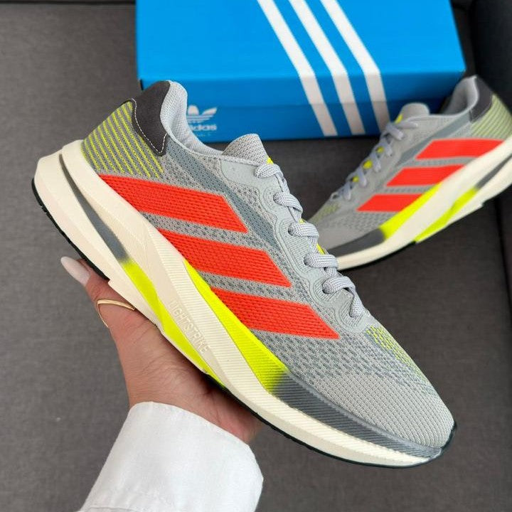Tênis Adidas Sport Cinza/Laranja Neon Primeira Linha