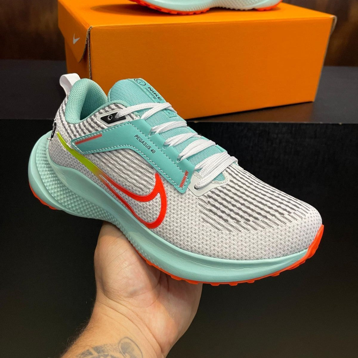 Tênis Nike Pegasus 40 Pro Cinza/Verde Água/Laranja