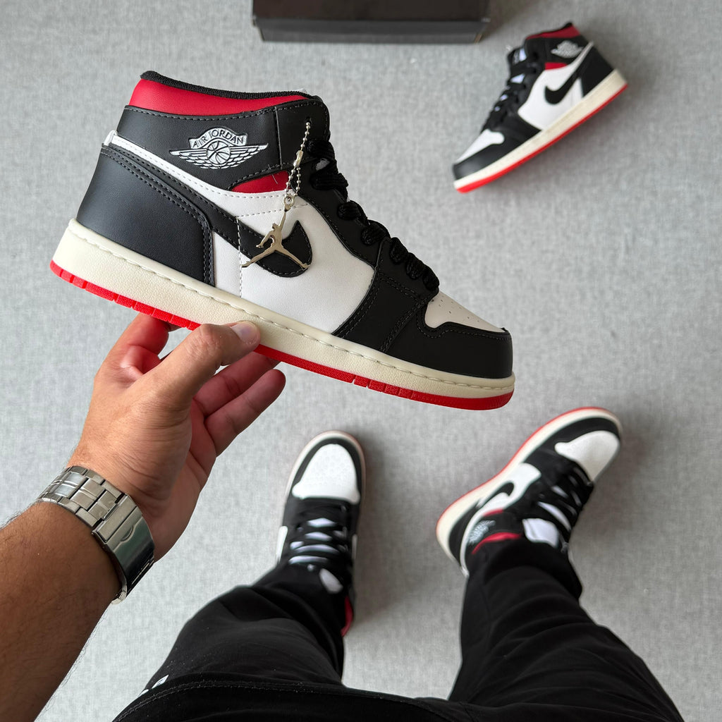 Tênis Nike Air Jordan High – Branco / Preto / Vermelho Premium