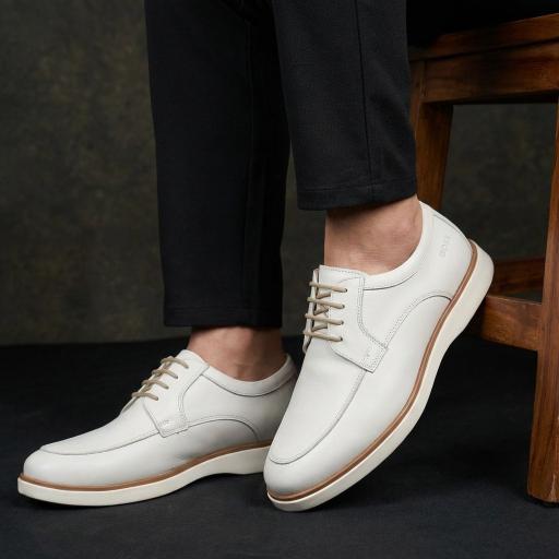Sapato Oxford Hugo Boss Branco Gelo (Couro Legítimo )Masculino Premium Social