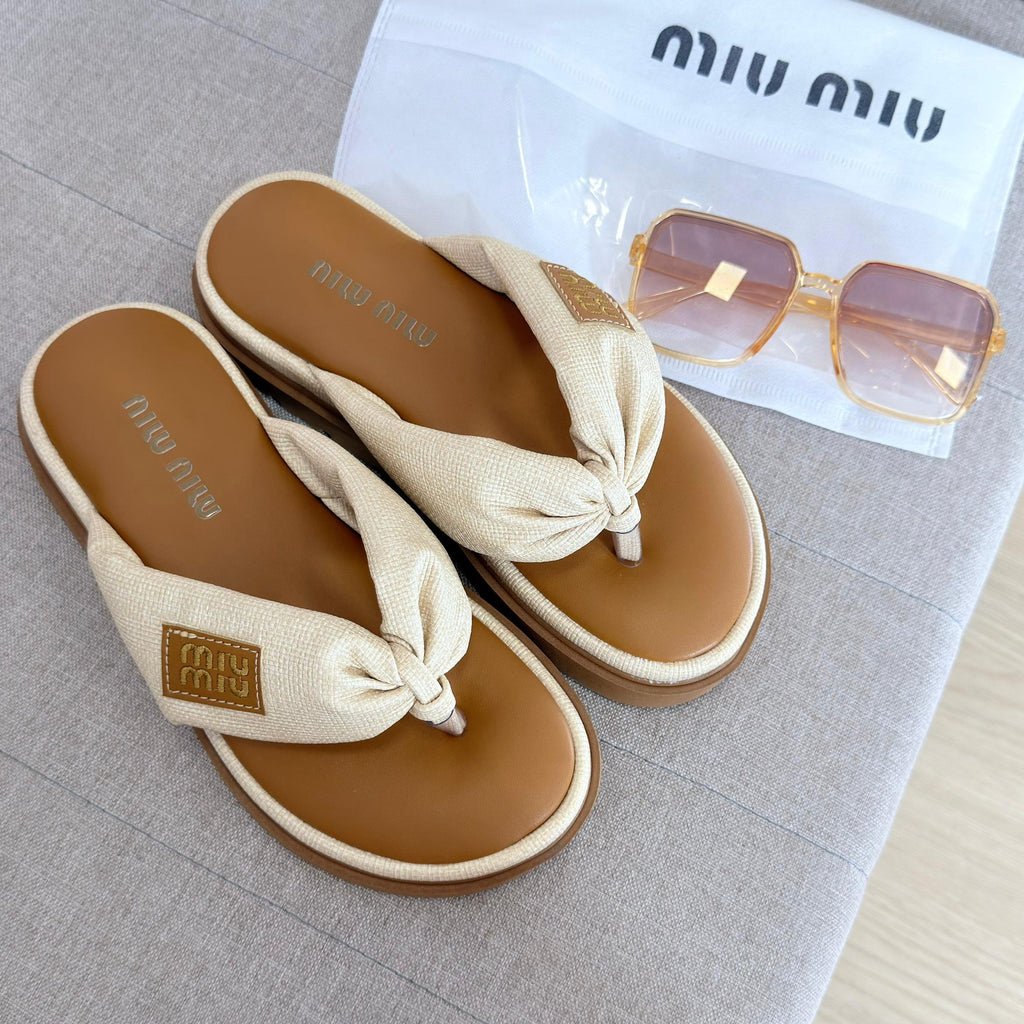 Chinelo Miu Miu Plataforma Bege