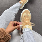 Tênis Casual Quenz Miu Miu Dakar Palha/Amêndoa/Ouro