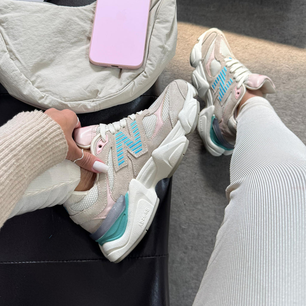 Tênis New Balance 9060 Prime Couro – Bege/Azul/Rosê