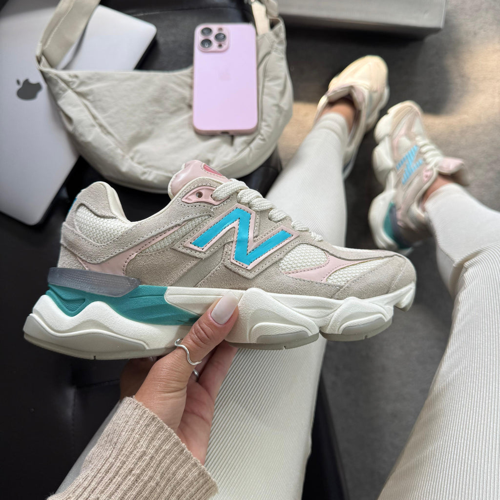 Tênis New Balance 9060 Prime Couro – Bege/Azul/Rosê