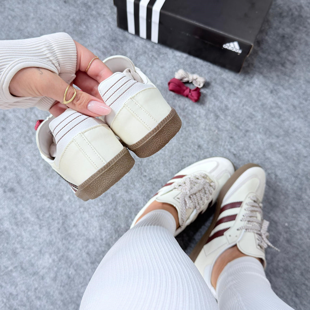 Tênis Adidas Samba OG Linha Prime – Off White/Bordô