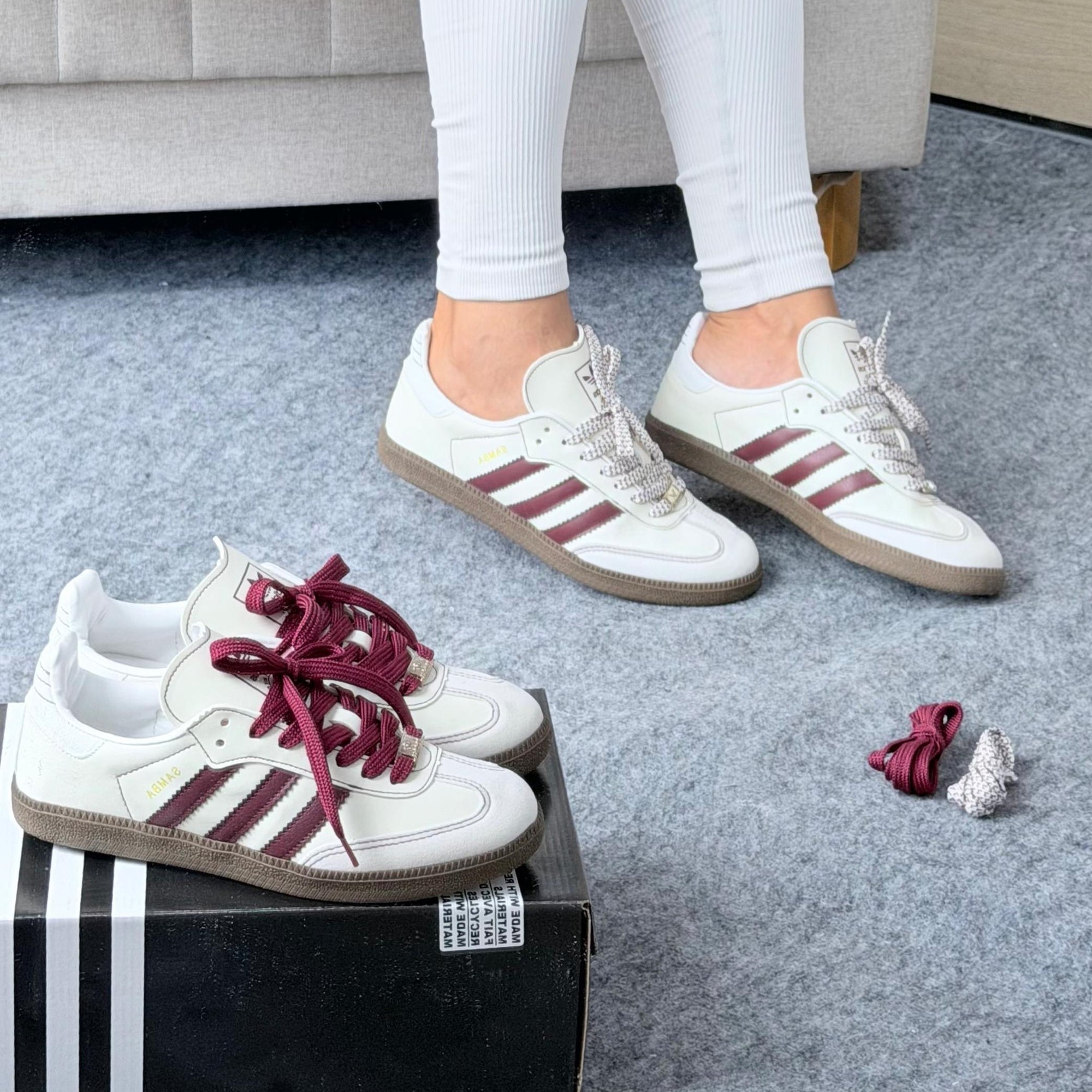 Tênis Adidas Samba OG Linha Prime – Off White/Bordô